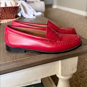 Classic Red Leather Penny Loafers - Women's Flats